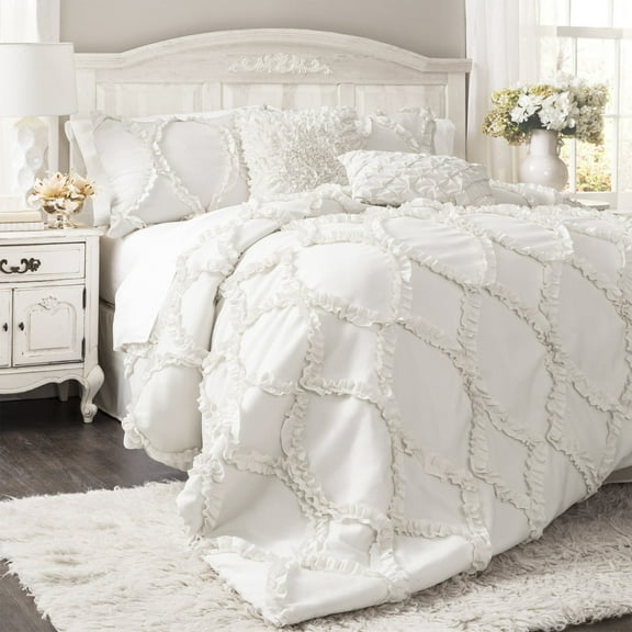 Lush Decor Avon Queen Comforter Set, Shabby Chic Textured Ruffle Detail, Dry Clean Only