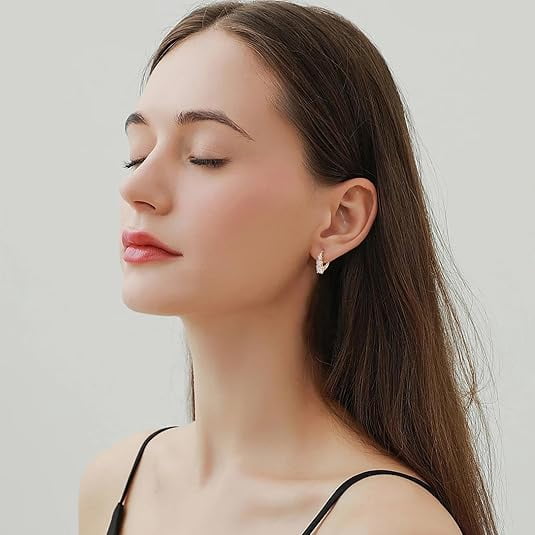 4 Stone Moissanite Hoop Earrings, 925 Sterling Silver Hypoallergenic Lever back Drop Earrings for Women,  Lab Created Diamond Valentine’s Day Jewelry Gift for Wife Fiancee