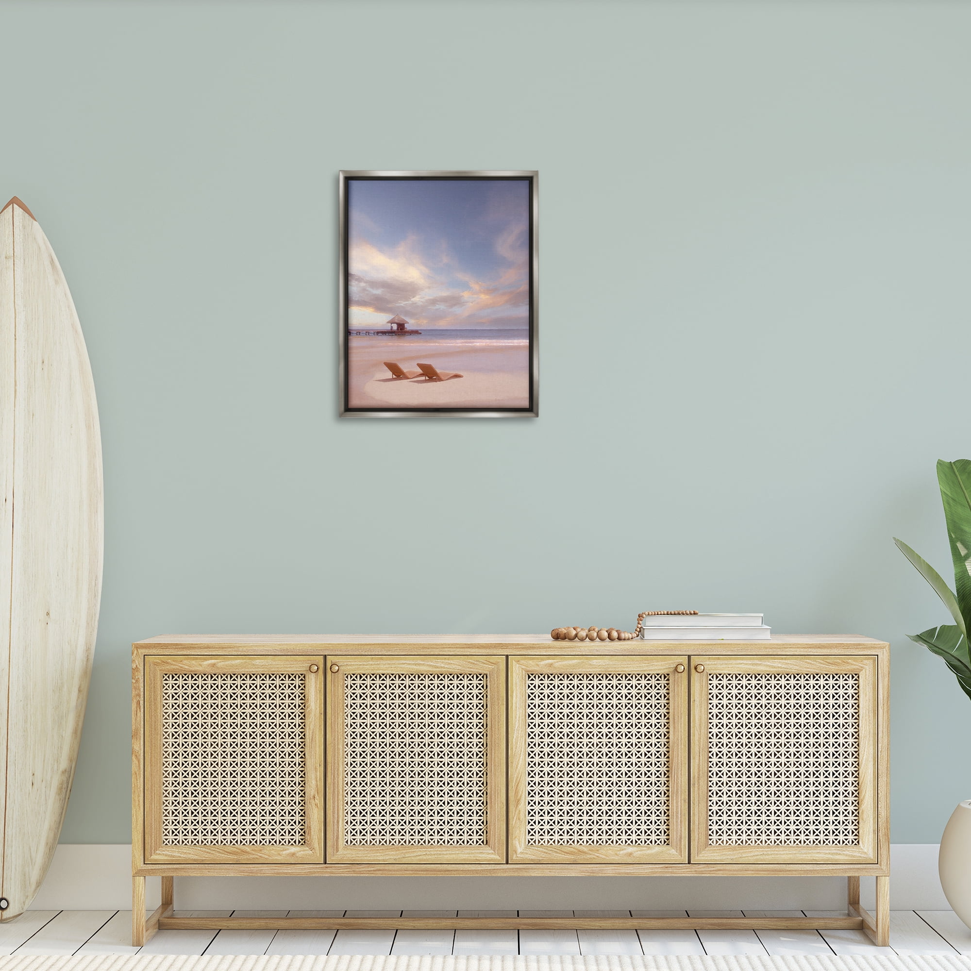 Stupell Industries Beside The Sea View Landscape Painting Gray Floater Framed Canvas Art Print Wall Art, 25 x 31