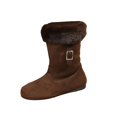 thumbnail image 2 of Women's Solid Color Mid Calf Boots Suede Furry Cuff Side Metal Buckle Flat Anti-Slip Outsole for Daily Outdoor Walks Cold Street Wear, Snow Boots for Women Brown 5.5, 2 of 9