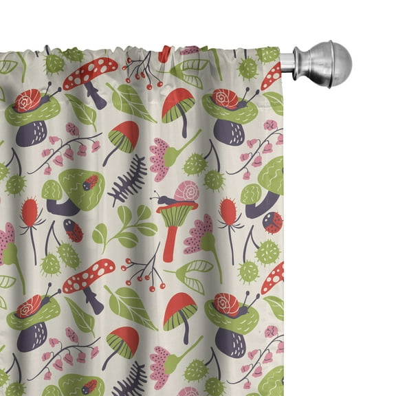 Ambesonne Mushroom Curtains, Ladybird Flower Snail, Pair of 28"x84", Multicolor