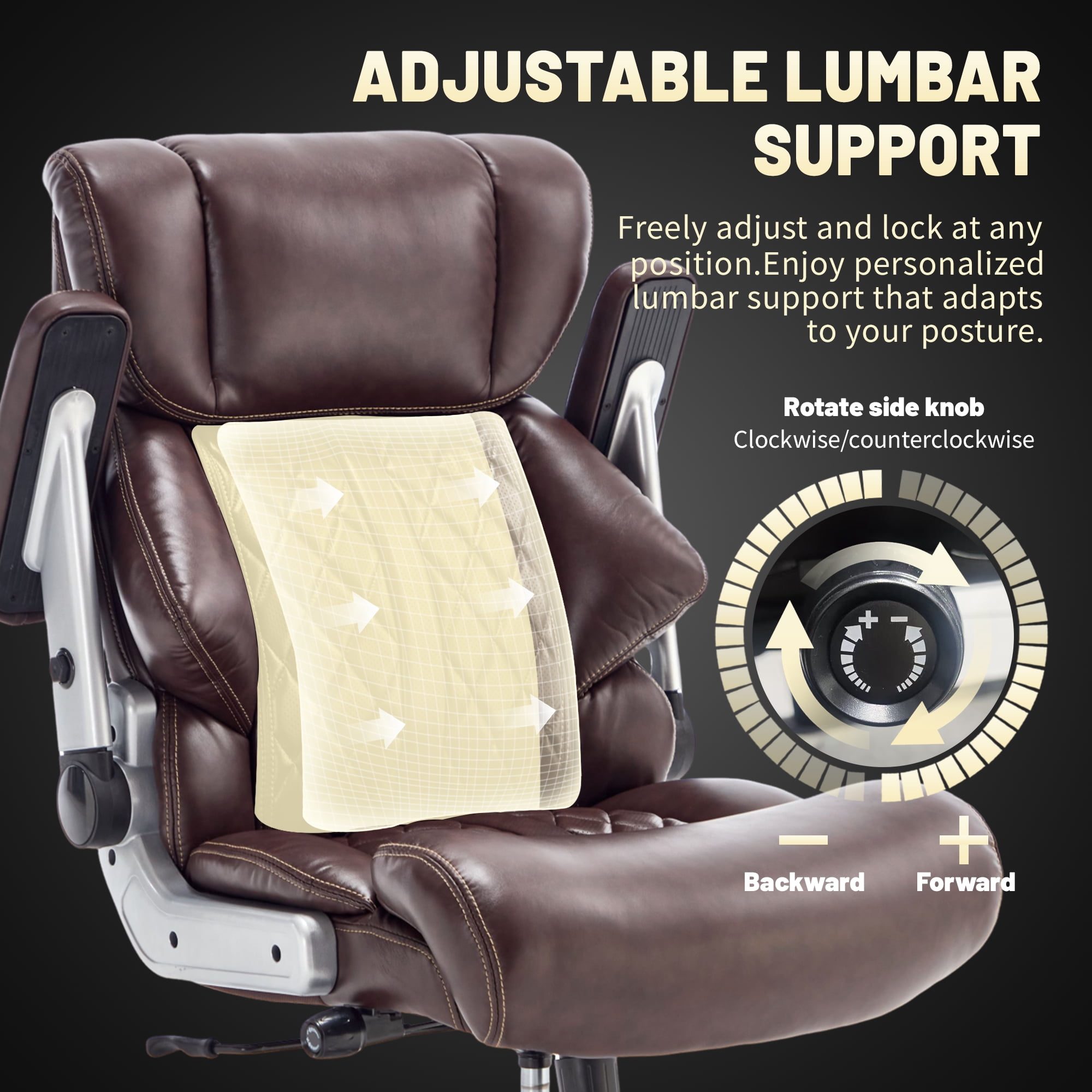 800lbs Executive Chairs with 5D Flip Arms, Heavy Duty Office Chair with Adjustable Lumbar Support, Big and Tall chair with Quiet Rubber Wheel and Extra Wide seat