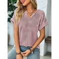 thumbnail image 4 of Womens Dressy Casual Cap Short Sleeve Tops Trendy Summer V Neck Loose Striped T Shirts Blouses Wine Red XL, 4 of 7