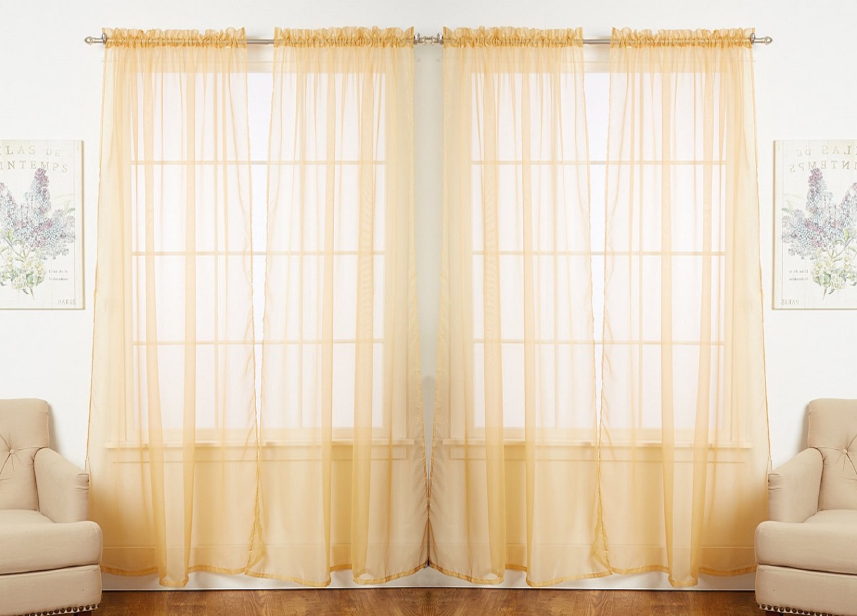 Window Drapes 55" X 84" polyester sheers Panels Set of 4 Sheer Voile Curtains 