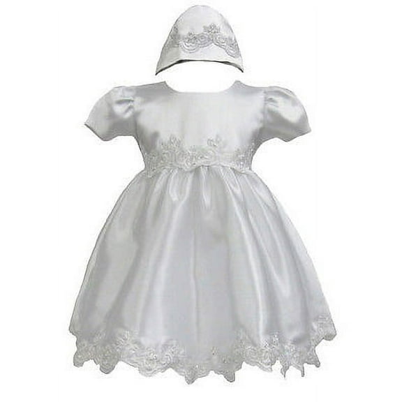 Infant Girl Toddler Church Baptism Christening Formal 2pc Dress Hat 0-30 M White