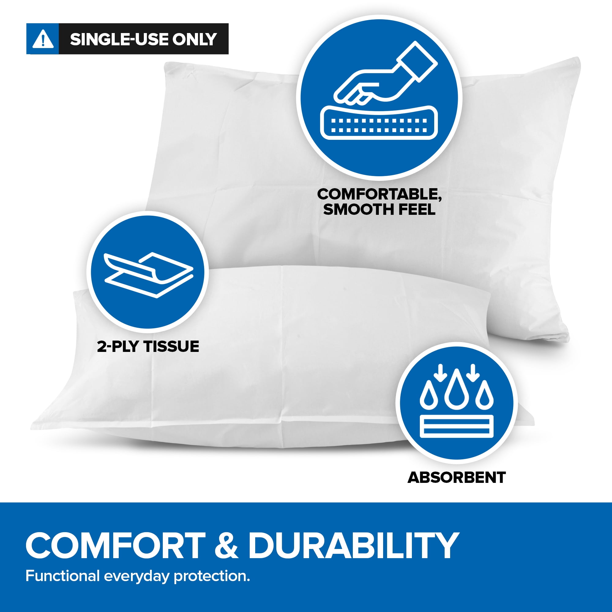 Stock Your Home (100 Count) Disposable Pillow Case Covers, Tissue/ Poly 21" x 30" Standard Size, Single-Use Pillowcases with Moisture Barrier in White