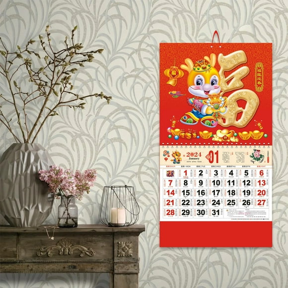 YAOMOBB Family Calendar 2024 Chinese New Year Traditional Wall Hanging Calendar for Home Decoration