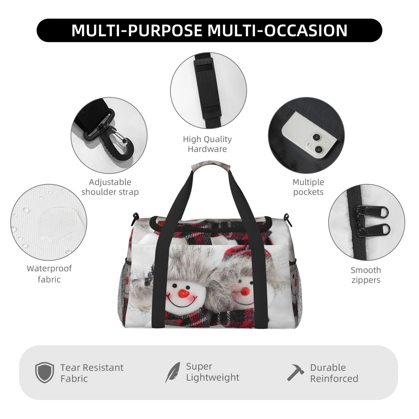 Fuzoiu Christmas Snowman With Hat Print Travel Duffle Bag,Carry On Tote Bags,Duffel Bag,Sport Gym Bag, Hospital Bag for Labor and Delivery, Overnight Bag,Luggage Bag