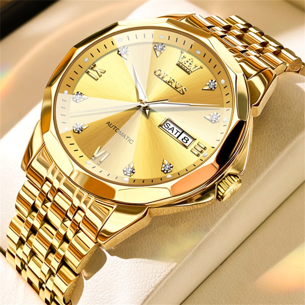 OLEVS Automatic Watches for Men Self Winding Mechanical Luxury Dress Stainless Steel Two Tone Strap Diamond Waterproof Luminous Date Mens Wrist Watches Reloj Para Hombre Black/Blue/Gold/White