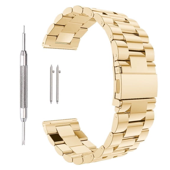 Stainless Steel Metal Watch Band Replacement, SOATUTO Quick Release Folding Clasp Solid Stainless Steel Watch band Strap For Men's Women's Watch (18mm-Gold)
