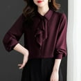 thumbnail image 3 of Olyvenn Women Bow Neck Chiffon Blouse Long Sleeve Chiffon Solid Tops Elegant Ladies Solid Color OL Style Tops Women Casual Shirts Wine XXXL, 3 of 4