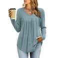 thumbnail image 3 of Diufon Womens Sweaters Plus Size Fall Casual Solid Color Pullover Tops Fashion V Neck Pleated Long Sleeve Tops, 3 of 10