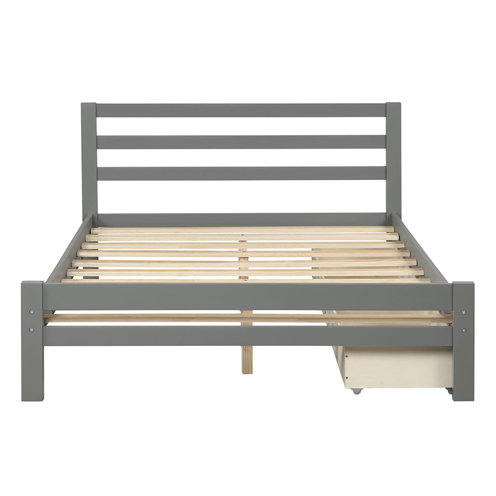 Resenkos Wood Platform Bed with 2 Drawers and Foot Board,Full,Gray
