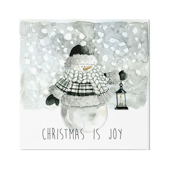 Stupell Industries Christmas is Joy Snowman Holiday Painting Gallery Wrapped Canvas Print Wall Art, 17 x 17
