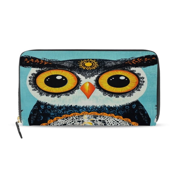 Qxltty Big Head Owl Women's Leather Wallet Fashion Retro Multi Card Holder with Cell Phone Pocket Mothers Day Gifts