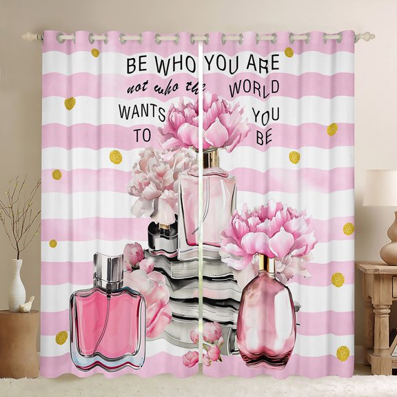 Manfei Valentine'S Day Gift Blackout Curtains Set of 2 (52x84 Each),Perfume High Heels Window Curtains,Pink Flower Floral Curtains and Drapes For Men Women,Breathable Home Decor