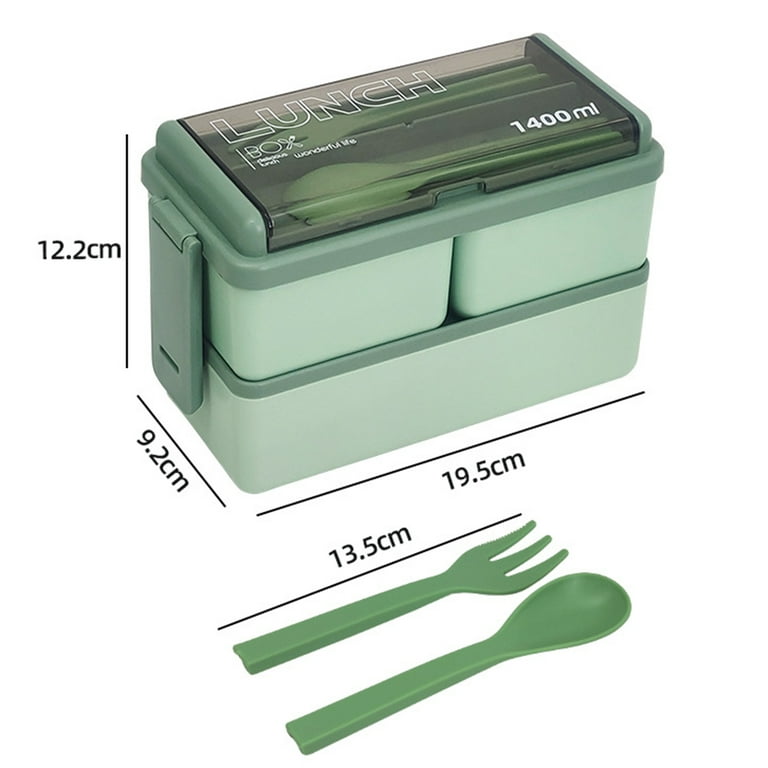 1400ML Double Layer Healthy Material Lunch Box With Fork and Spoon