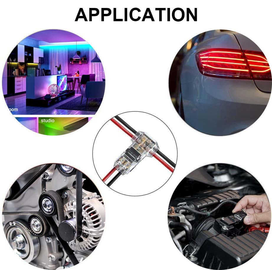 Quanmin 24 Pcs T Pin Wire Connectors, 2 Pin 3 Way Low Voltage Cable Splice, Universal for 20-24AWG Electrical Wiring Quick Connection