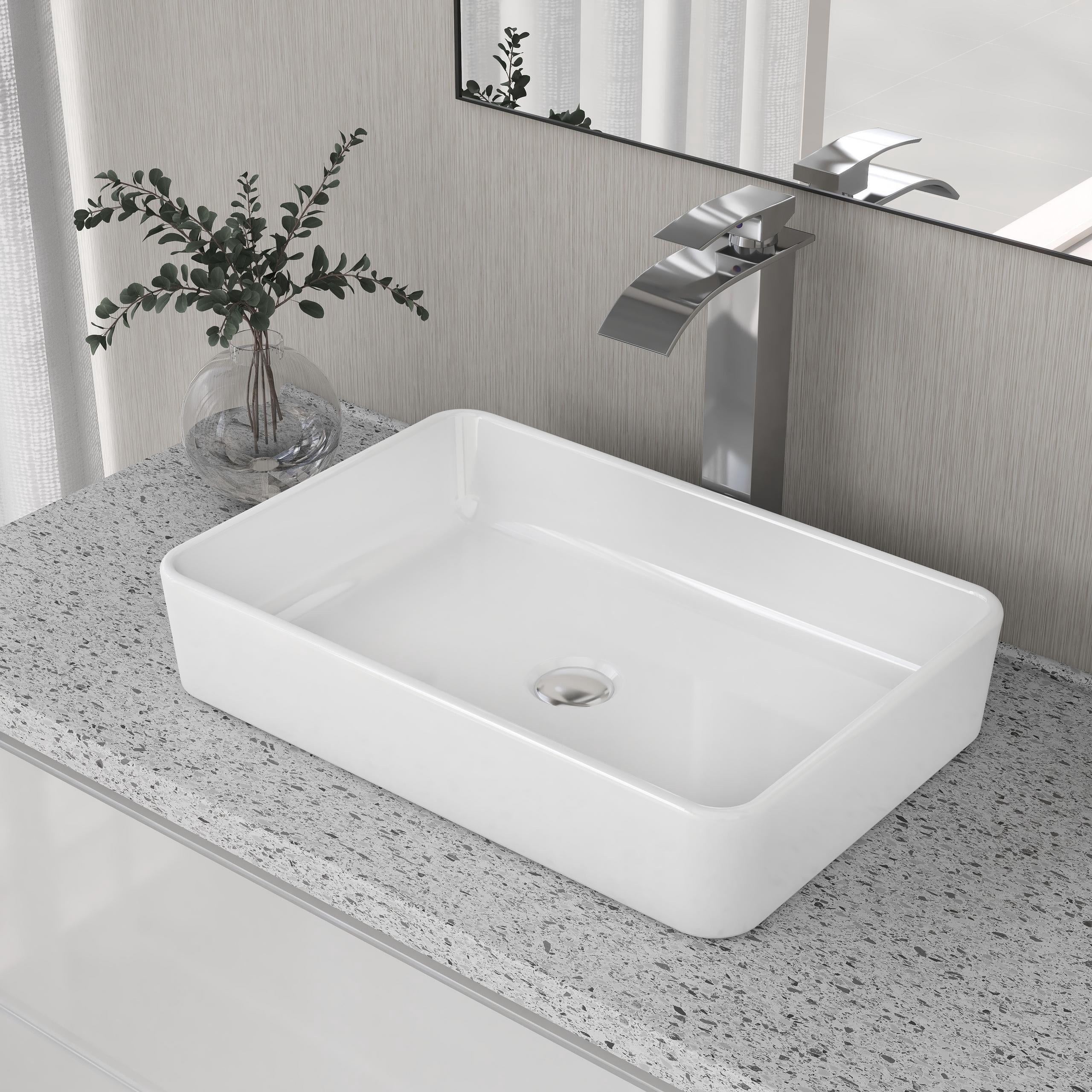 DeerValley DV-1V032 White Ceramic Rectangular Vessel Sink Above Counter White Bathroom Vanity Sink Bathroom Sink Art Basin (19.92'' L x 14'' W x 4.37'' H)
