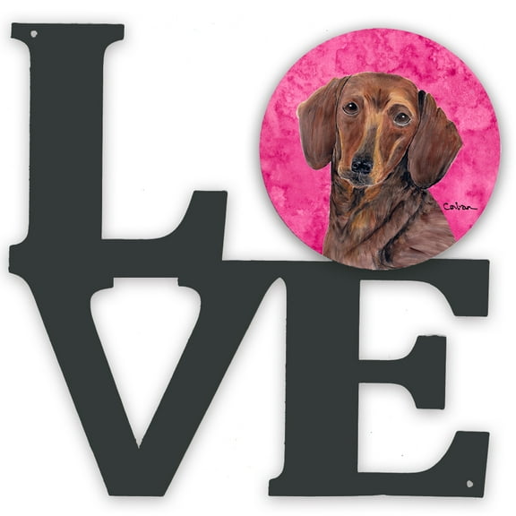 Pink Dachshund Metal Wall Artwork LOVE