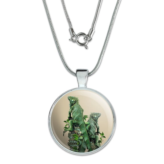 Iguanas Lizards Aztec Temple 1" Pendant with Sterling Silver Plated Chain