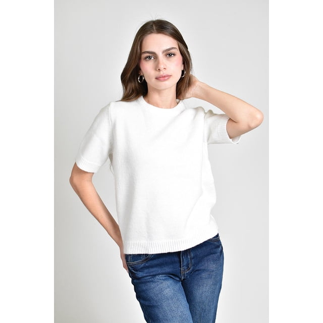 Blusa tejida de manga corta /Juvenil, 0257 (Blanco) blanco CH
