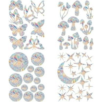 4Pcs 4 Styles PVC Window Static Stickers Waterproof 3D Laser Electrostatic Glass Window Decals for Window Decoration Mixed Shapes 298~300x219~220x0.3mm