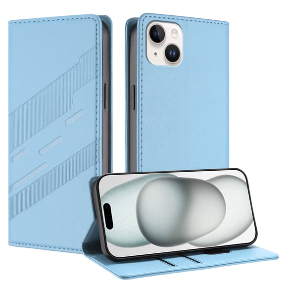 for iPhone 13 Case, Fashion Premium PU Leather Wallet Case Flip Folio Cover with Card Slots Holder Kickstand Function Shockproof Protective for iPhone 13 Case, Blue