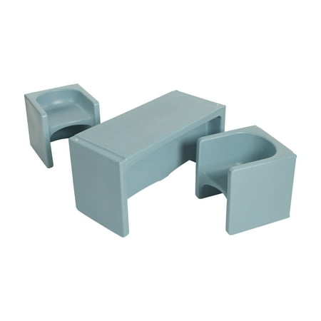 ECR4Kids Tri-Me Table and Cube Chair Set, Powder Blue, 3-Piece