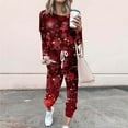 thumbnail image 2 of asdoklhq Cotton Pajamas for Women Set Women's Fashionable Christmas Loose Printed Long Sleeved Round Neck Drawstring Casual Set Multicolor L, 2 of 5