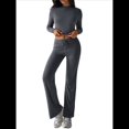 thumbnail image 2 of Conjuntos de 2 Piezas para Mujer, Larga, Cuello Redondo, Pantalones Acampanados de Cintura Alta, Conjuntos de Chándal, Ropa de Calle. Gris Oscuro L, 2 of 10