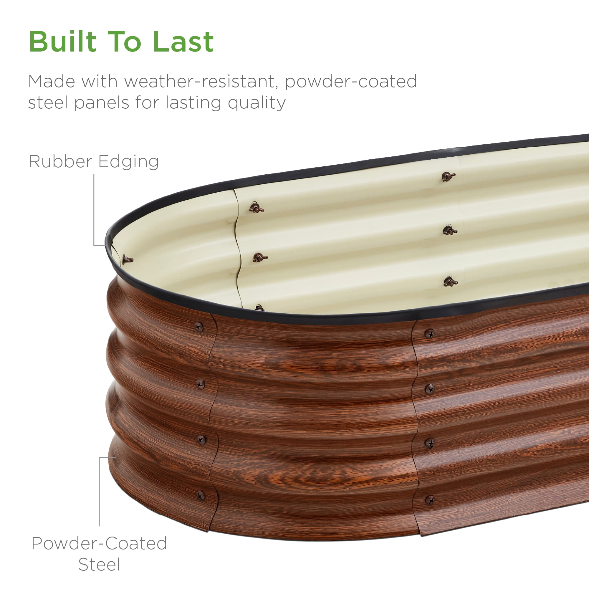 Best Choice Products 4x2x1ft Outdoor Raised Metal Oval Garden Bed, Planter Box for Vegetables, Flowers - Wood Grain