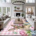 thumbnail image 3 of Large Area Rugs for Living Room Bedroom, Spring Easter Bunny 6'x9' Rug Washable Carpet Runner Indoor Outdoor, Pink Plaid Tulip Botanical Eggs Non Slip Floor Mats Rug for Kitchen, Playroom, 3 of 8