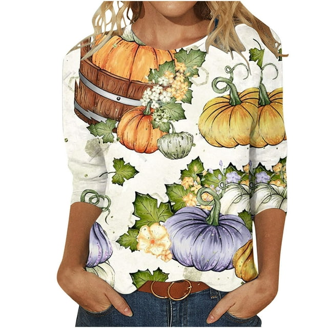 HKEJIAOI Vêtements d'Halloween pour Femmes Manches Longues Col Rond Imprimé Graphique Moderne Célébration d'Halloween Haut Multicolore-1