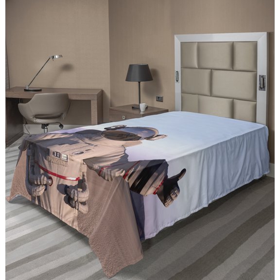 Ambesonne Travel Flat Sheet, Astronaut Giving Thumbs, Twin Size, Multicolor