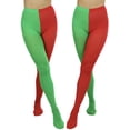 thumbnail image 2 of ToBeInStyle Women's Two Toned Jester Tights w/ Reinforced Toe - Red/Kelly Green - One Size Plus, 2 of 5