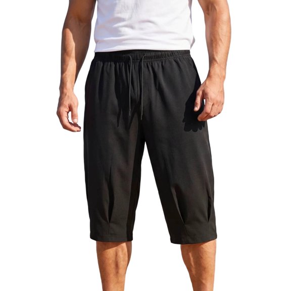 MXALUOB Men's Capri Shorts Quick-Dry Lightweight Elastic Waist Pants with Drawstring Straight Leg Loose Side Pocket Fit Sport Pant Casual Daily Wear
