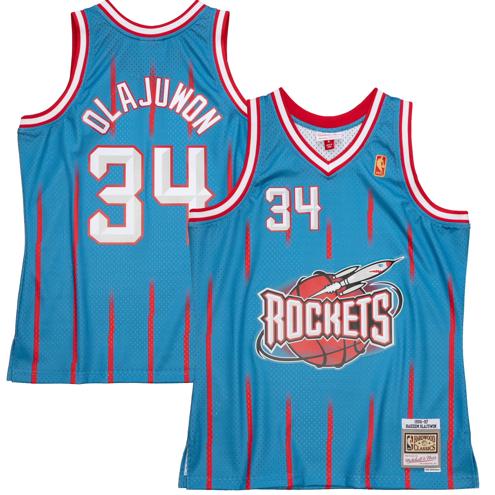 Men's Mitchell & Ness Hakeem Olajuwon Light Blue Houston Rockets 1996-97  Hardwood Classics Reload 2.0 Swingman Jersey - Walmart.com