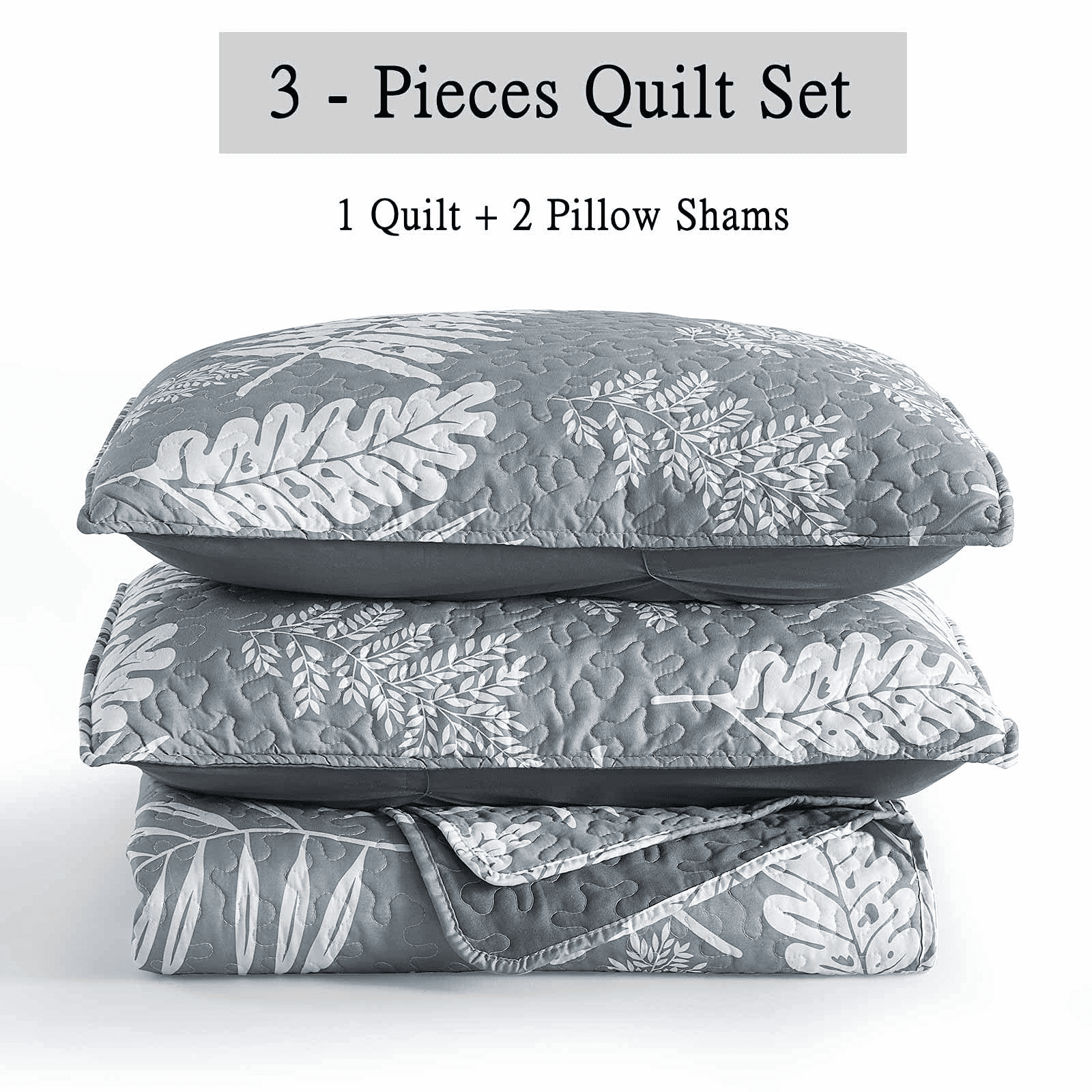 King Size Quilt Set, GREAGLE 3-Piece Lightweight Soft Bedspread Coverlet (104x90 in) with 2 Pillow Shams (20x36 in) for All Season, Leaf Print