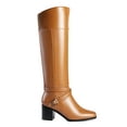 thumbnail image 2 of Ferwind Women's Riding Boots Block Heels Square Toe Crisscross Buckle Straps Adult Tan 10, 2 of 5