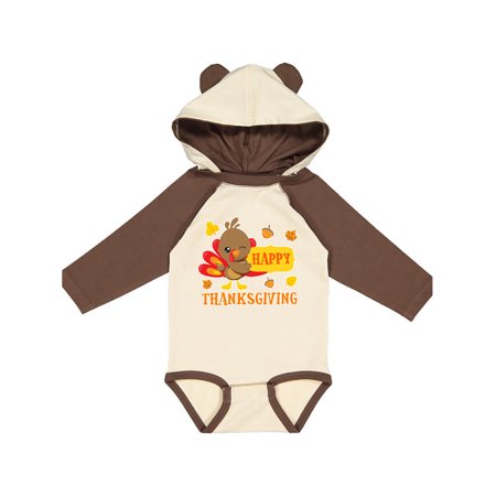 

Inktastic Happy Thanksgiving with Cute Turkey and Leaves Gift Baby Boy or Baby Girl Long Sleeve Bodysuit