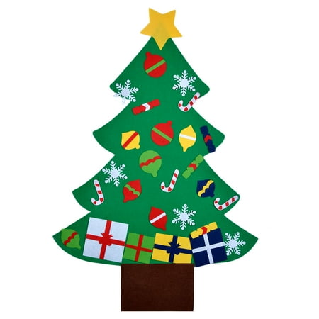 Educational Felt Christmas Game DIY Felt Christmas Tree Kids Educational Toy Christmas Party Wall Decor with Hanging Rope ()