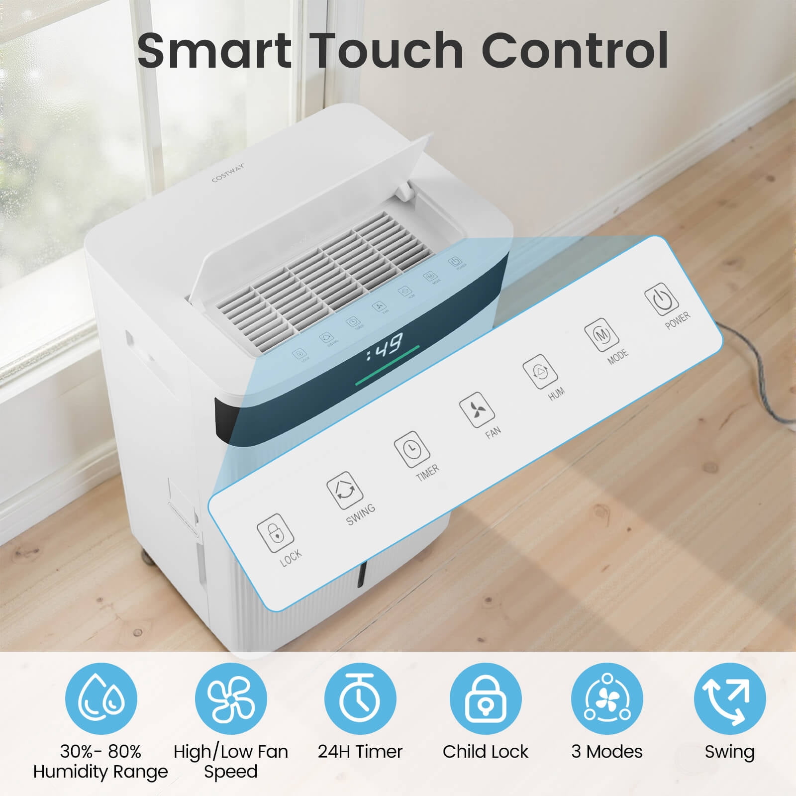 Costway 22-Pint(DOE) Dehumidifier with 3-Color Indicator For Home  6000 Sq.Ft  Coverage Area (MAX 74Pint at 95°F, 90%RH)