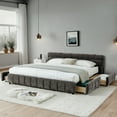 thumbnail image 3 of California King size Upholstered Bed ,comfortable upholstered bed frame, Chenille fabric, with headboard and solid bed frame. With drawer for storage.-Dark Gray(90.5''*80.5''*31''), 3 of 17