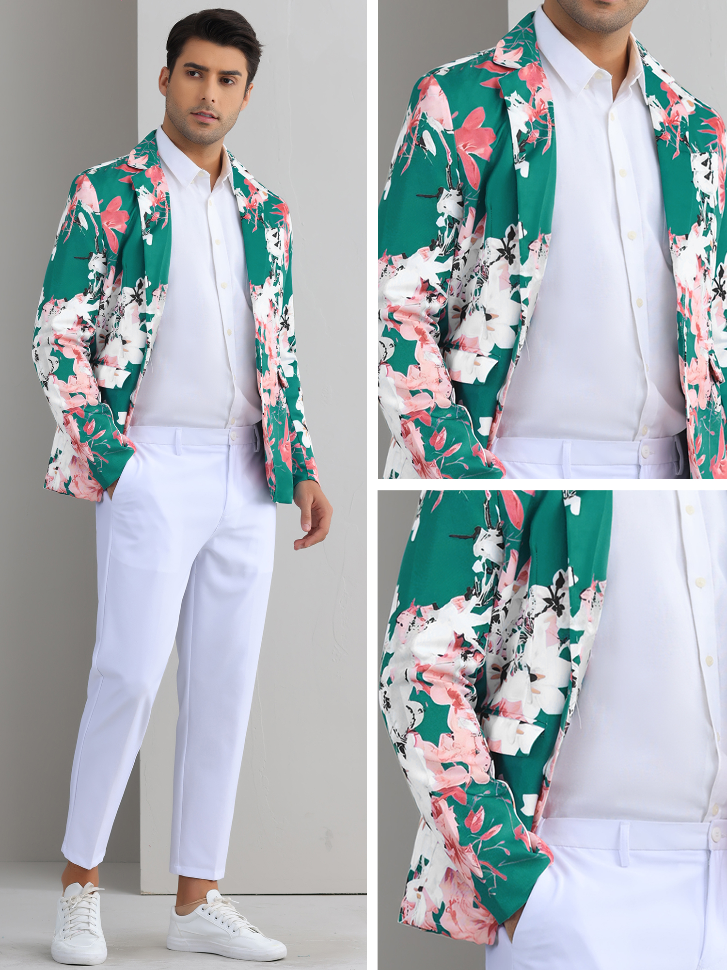 DARING DIVA Men's Floral Slim Fit Party Prom Flower Printed Blazers Suit Jacket M Green