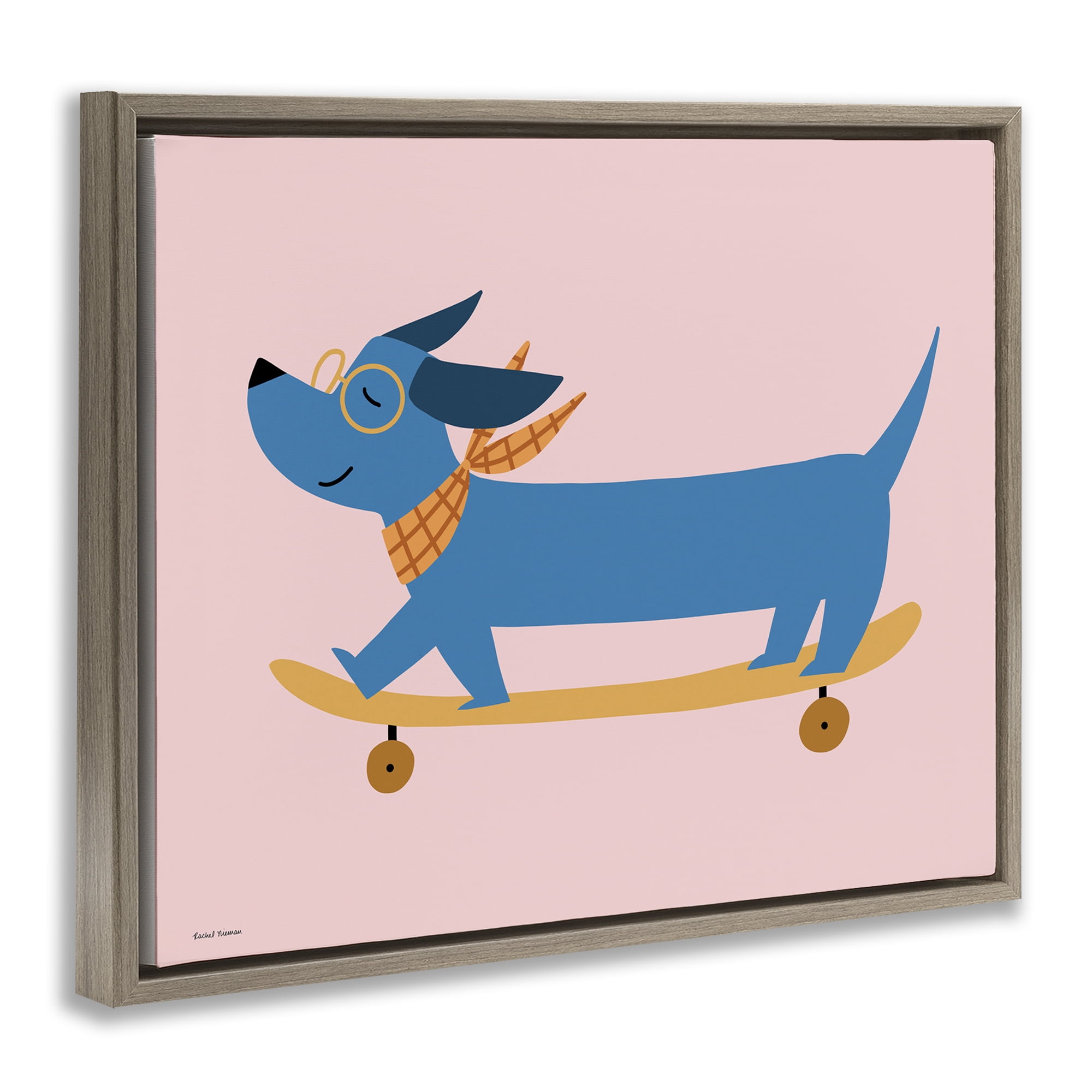 Stupell Industries Skateboarding Wiener Dog Brown Framed Floater Canvas Wall Art, design by Rachel Nieman