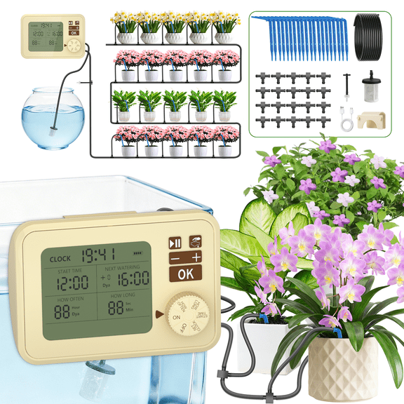 Automatic Drip Irrigation System for Indoor Plants, 2026 Automatic Plant Waterer for 20 Potted Plants Watering with Anti-Siphon, Timer, Rechargeable Vacation Self-Watering Pump