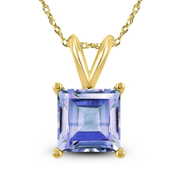 SZUL Women's 14K Yellow Gold 4MM Square Tanzanite Pendant