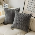 thumbnail image 1 of Nvzi Juego de 2 fundas de almohada decorativas de pana suave, estilo bohemio, a rayas, para decoración del hogar, estilo rústico, 18 x 18 pulgadas, color gris oscuro, 1 of 5