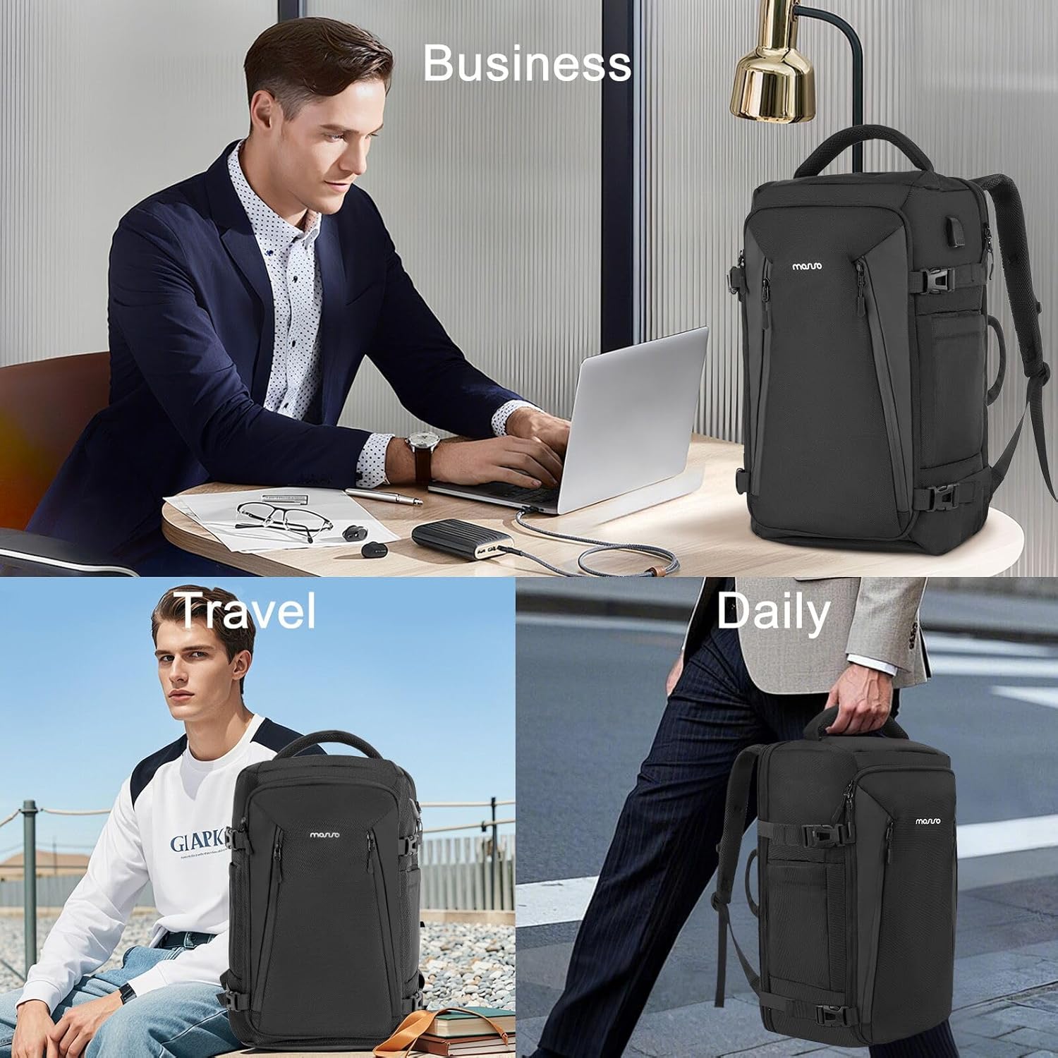 MOSISO Travel Backpack, 40L TSA Friendly Airplane Approved Carry on Daypack with USB Charging Port, Full Open 17-17.3 inch Laptop Bag Personal Item Travel Bag for College Work Business